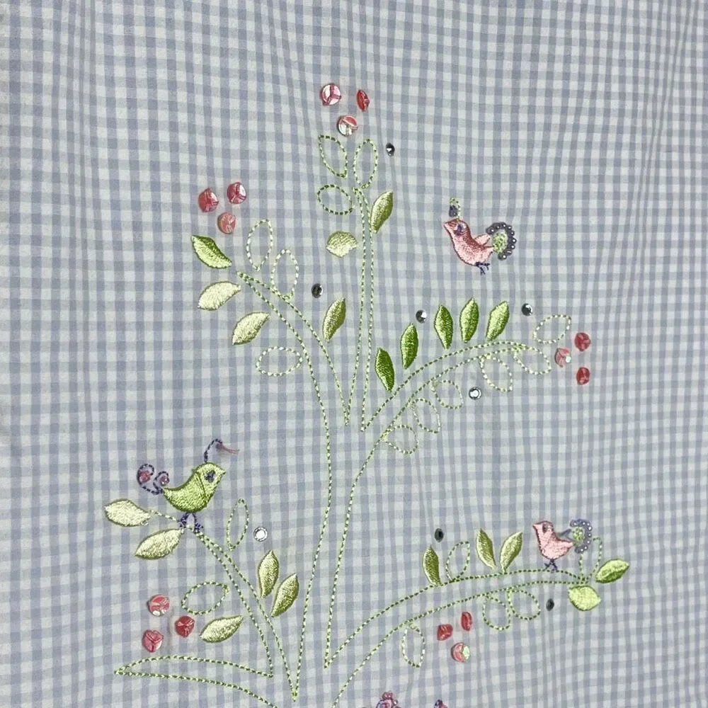 Gymboree A Bird’s Life Blue Green Gingham Embroidered Dress Vintage Girls Size 8
